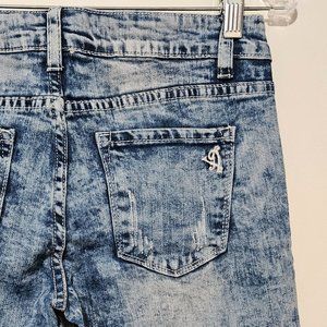 VIP Mid Rise Skinny Crop Jeans Size 7/8 x 24 Ripped Acid Wash Sandblast Stretch